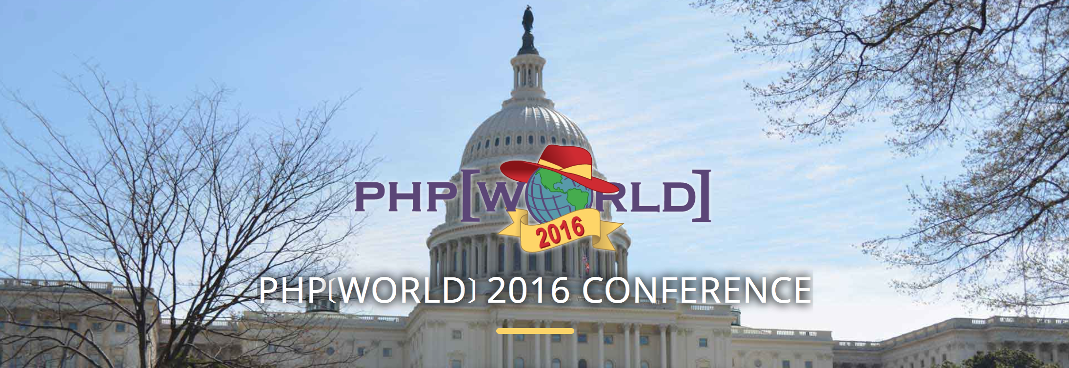 PHP World logo over photo of US capitol building